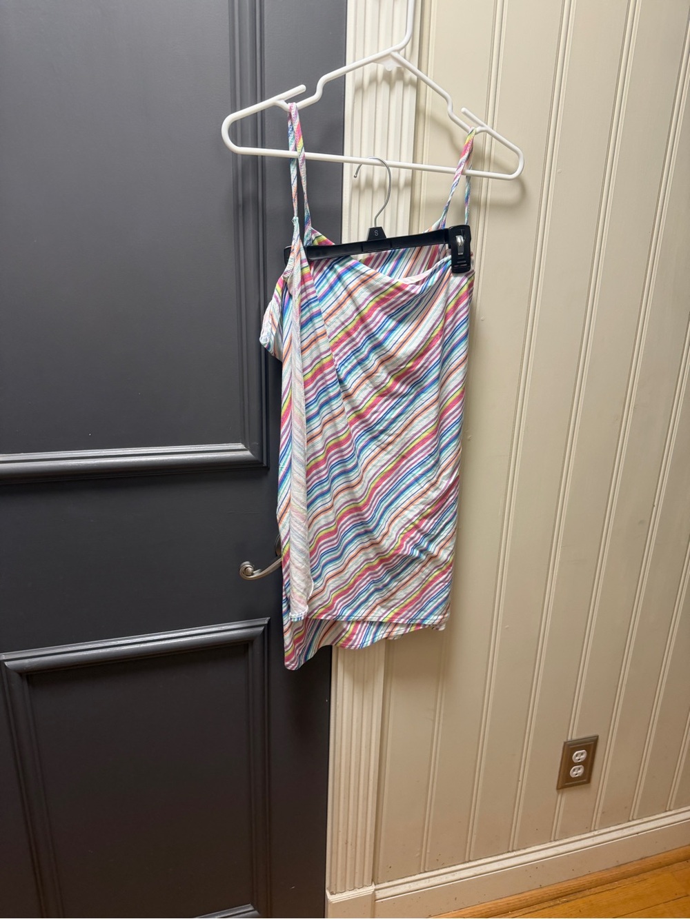 Multi-Color Striped Spaghetti Strap Swimsuit Cover Up